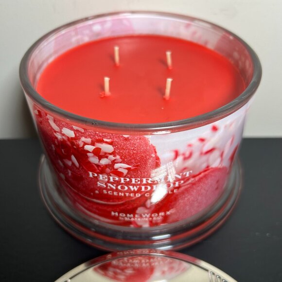 HomeWorx by Slatkin Peppermint Snowdrop 4-Wick 18oz Candle NEW - Picture 3 of 4
